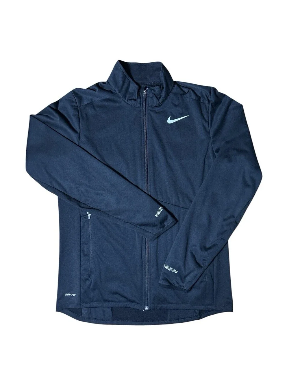 Nike Men's Dri-FIT Full Zip Running Jacket Black Lined Thumb Holes Size Medium